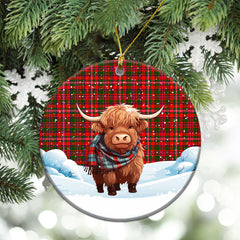 MacKinnon Modern Tartan Christmas Ceramic Ornament - Highland Cows Snow Style