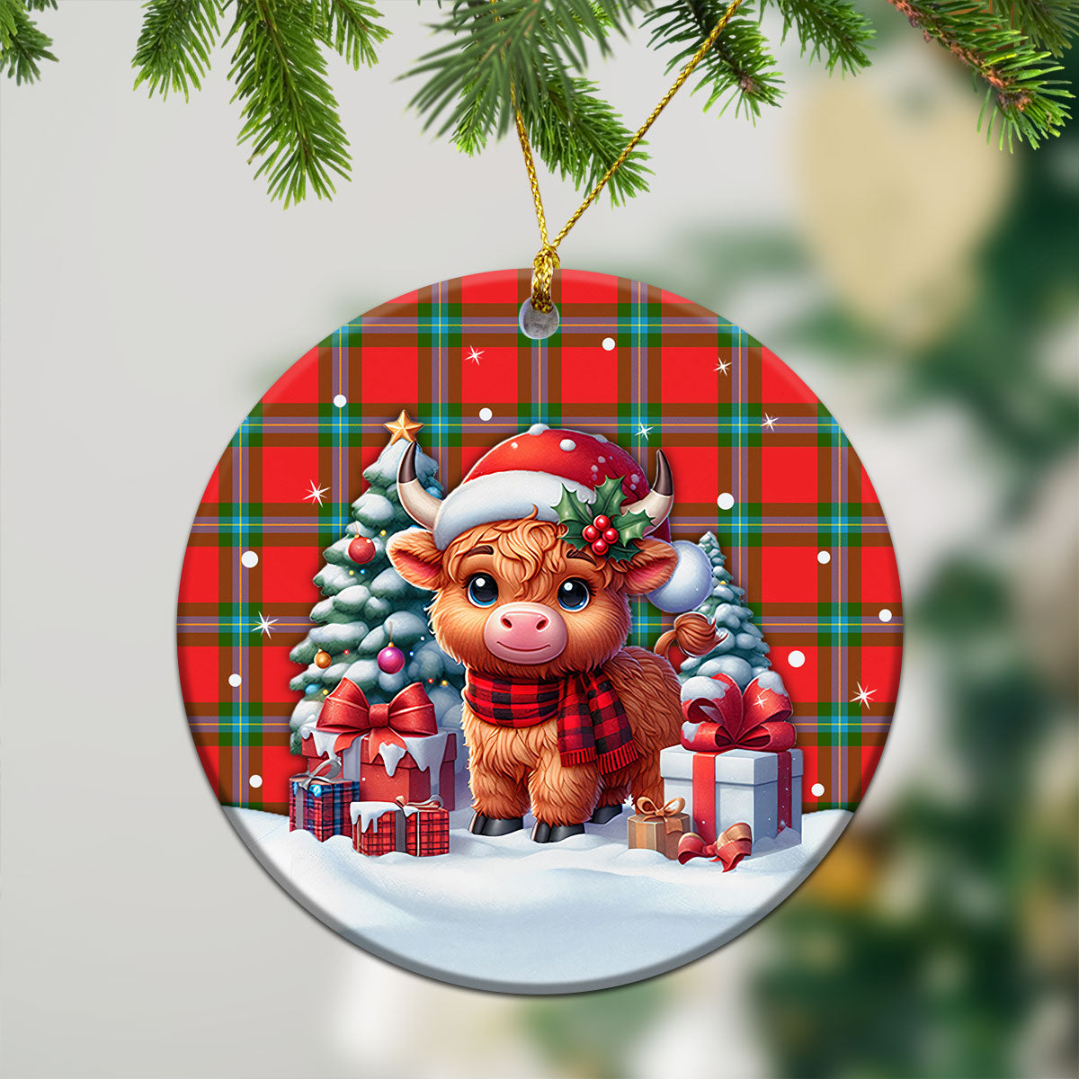 MacLaine of Loch Buie Tartan Christmas Ceramic Ornament - Highland Cow Winter Style