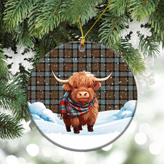 MacLaren Weathered Tartan Christmas Ceramic Ornament - Highland Cows Snow Style