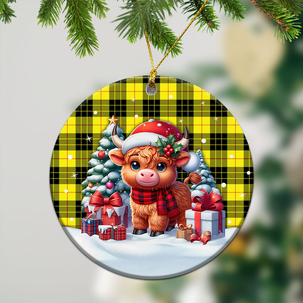 MacLeod of Lewis Modern Tartan Christmas Ceramic Ornament - Highland Cow Winter Style