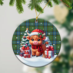 MacMillan Hunting Ancient Tartan Christmas Ceramic Ornament - Highland Cow Winter Style