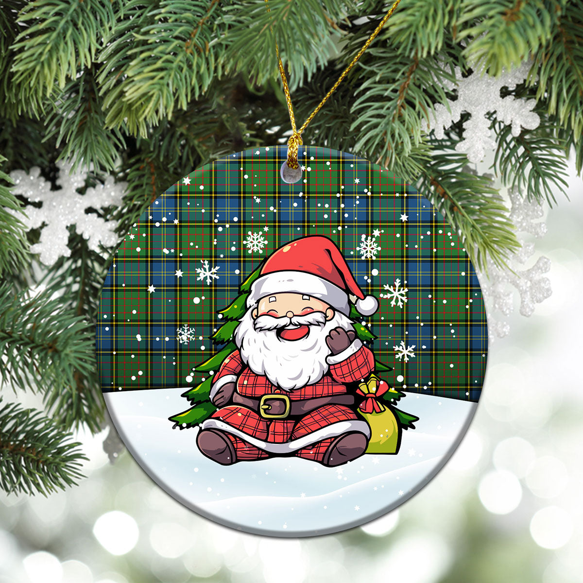 MacMillan Hunting Ancient Tartan Christmas Ceramic Ornament - Scottish Santa Style