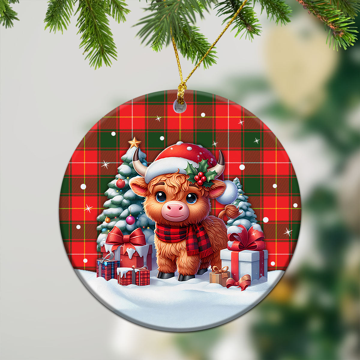 MacPhee Modern Tartan Christmas Ceramic Ornament - Highland Cow Winter Style