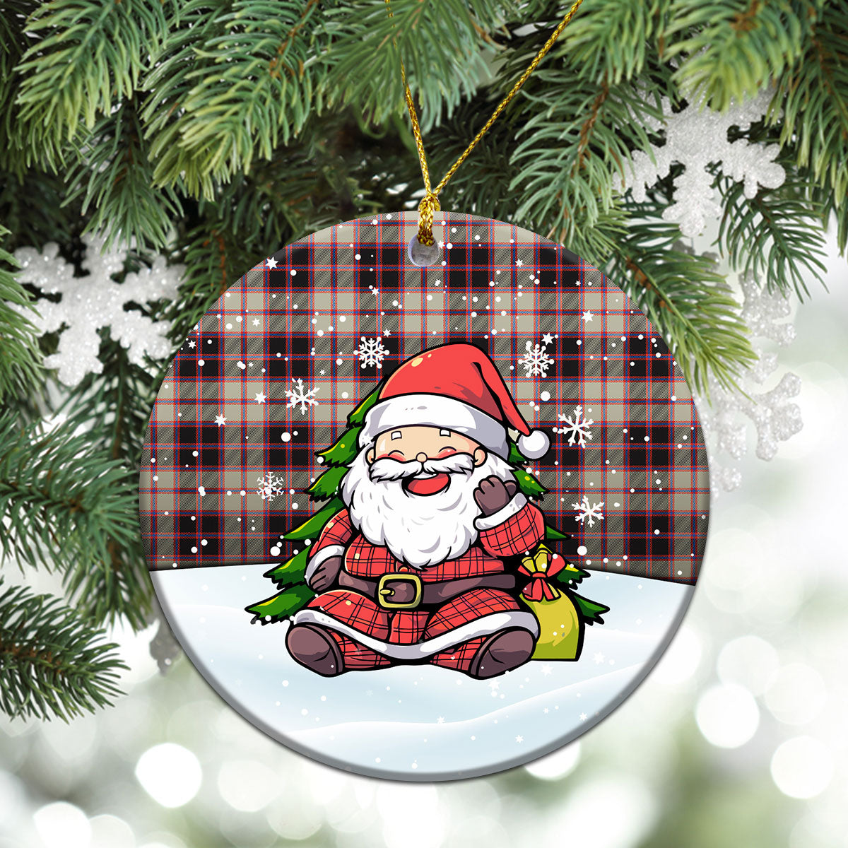 MacPherson Hunting Ancient Tartan Christmas Ceramic Ornament - Scottish Santa Style