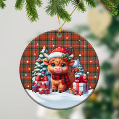 MacPherson Weathered Tartan Christmas Ceramic Ornament - Highland Cow Winter Style