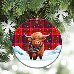 MacRae Modern Tartan Christmas Ceramic Ornament - Highland Cows Snow Style