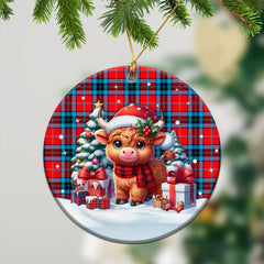 MacTavish Modern Tartan Christmas Ceramic Ornament - Highland Cow Winter Style