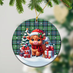 MacThomas Ancient Tartan Christmas Ceramic Ornament - Highland Cow Winter Style