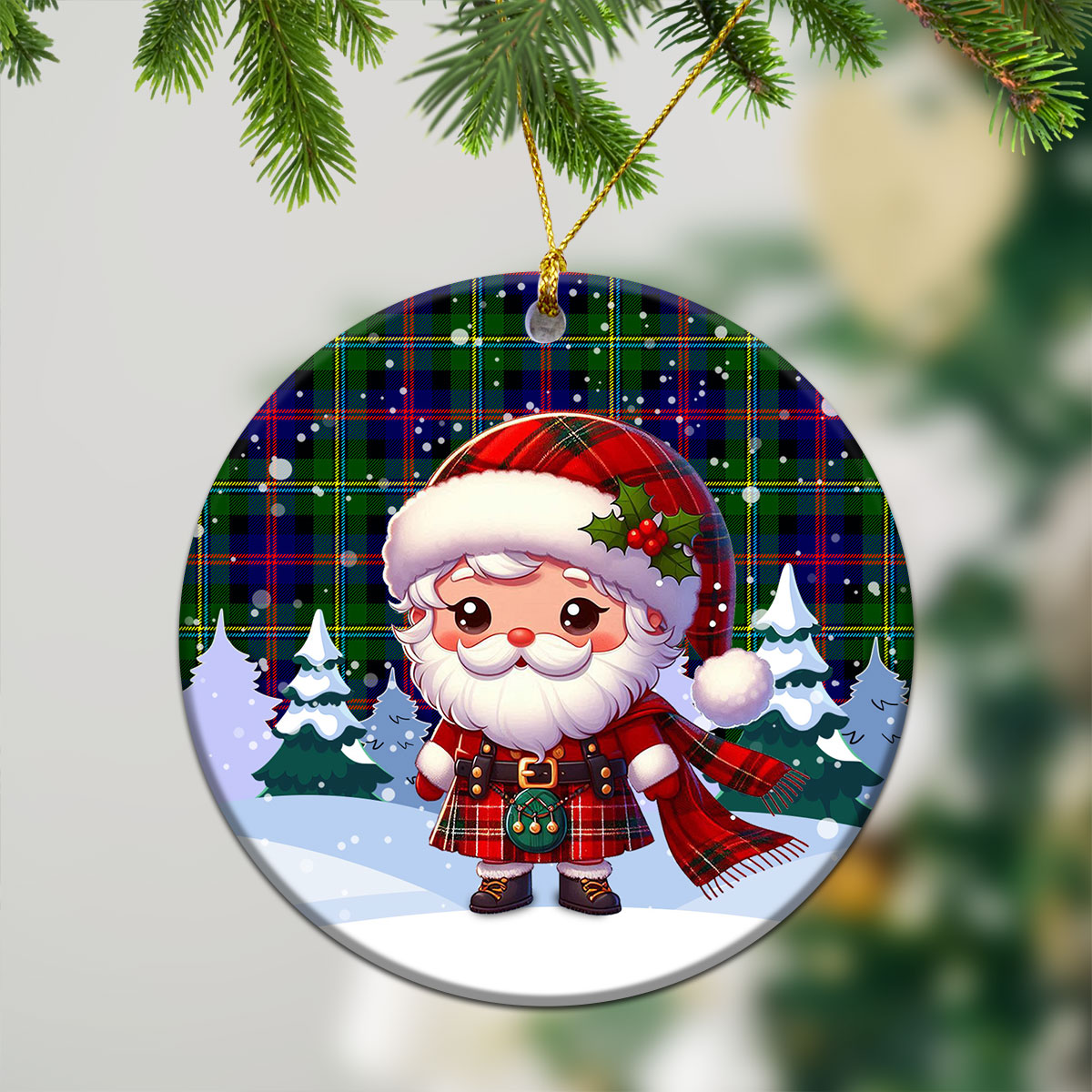 Malcolm (or MacCallum) Tartan Christmas Ceramic Ornament - Santa Claus In Kilt Style