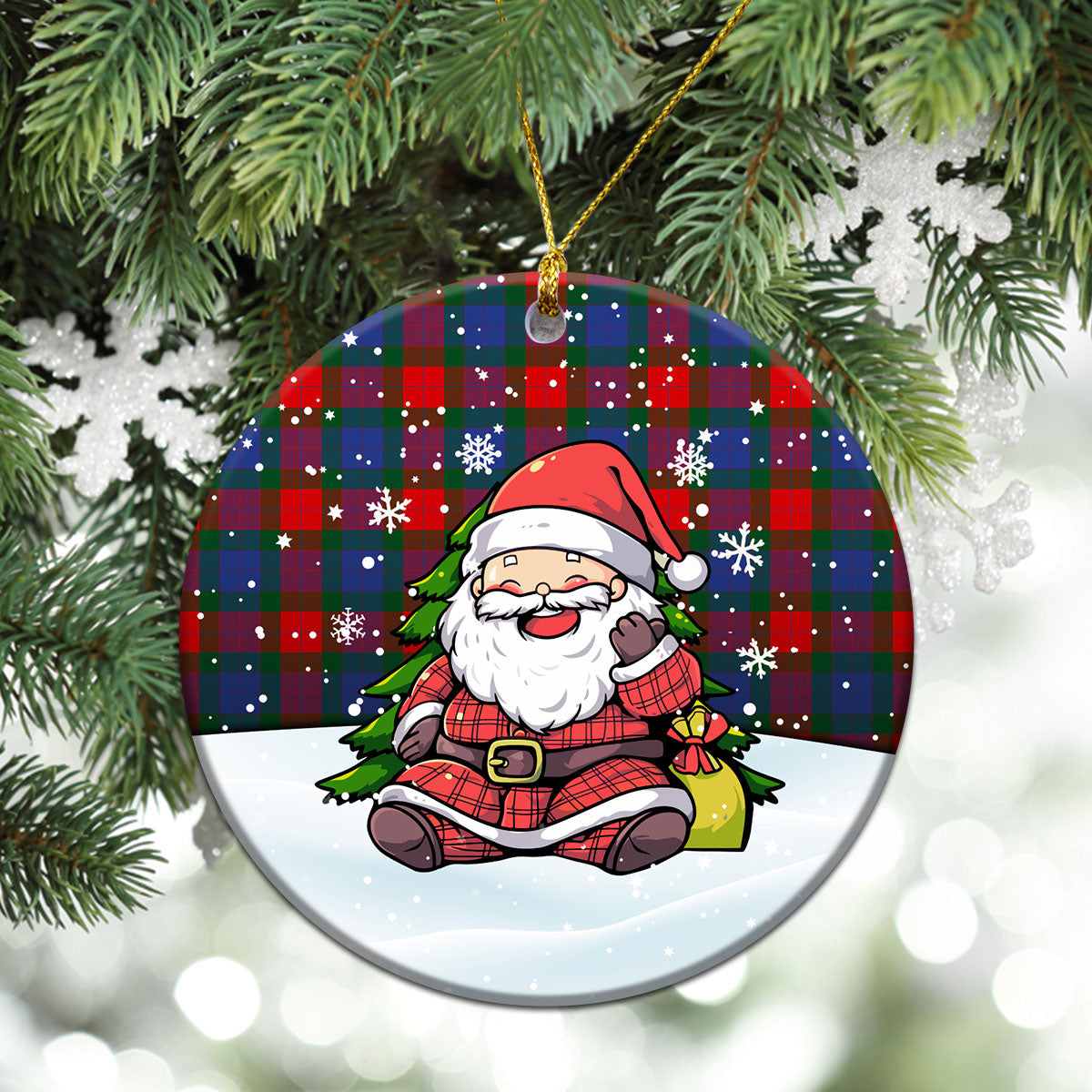 Mar Tartan Christmas Ceramic Ornament - Scottish Santa Style