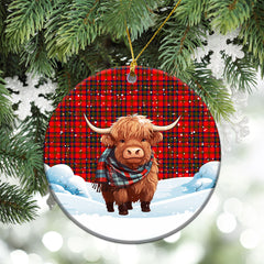 Matheson Modern Tartan Christmas Ceramic Ornament - Highland Cows Snow Style