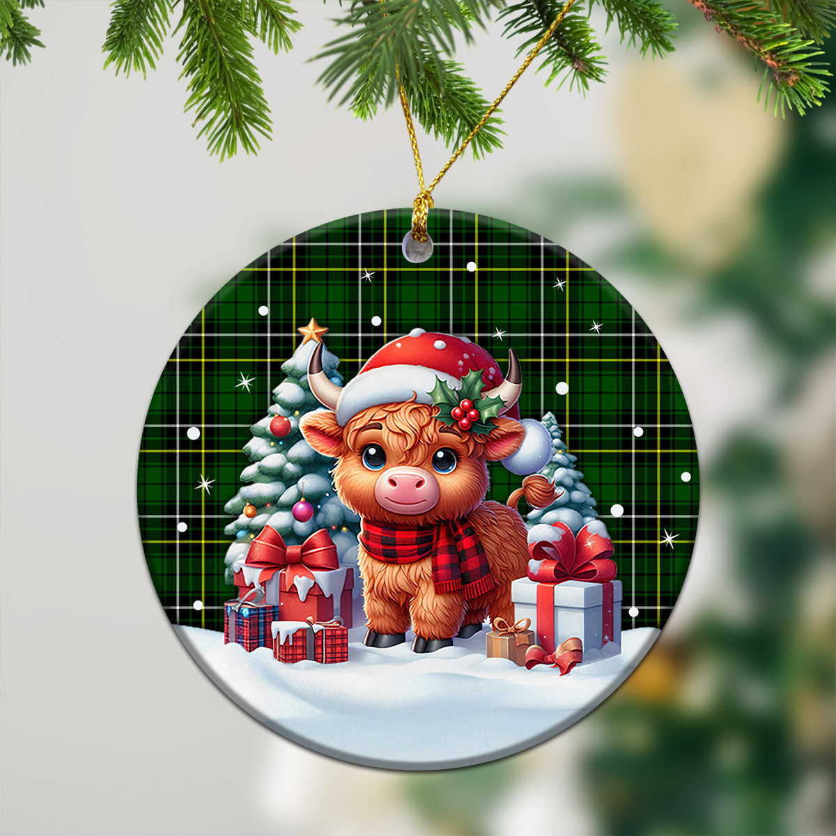 McAlpine Modern Tartan Christmas Ceramic Ornament - Highland Cow Winter Style