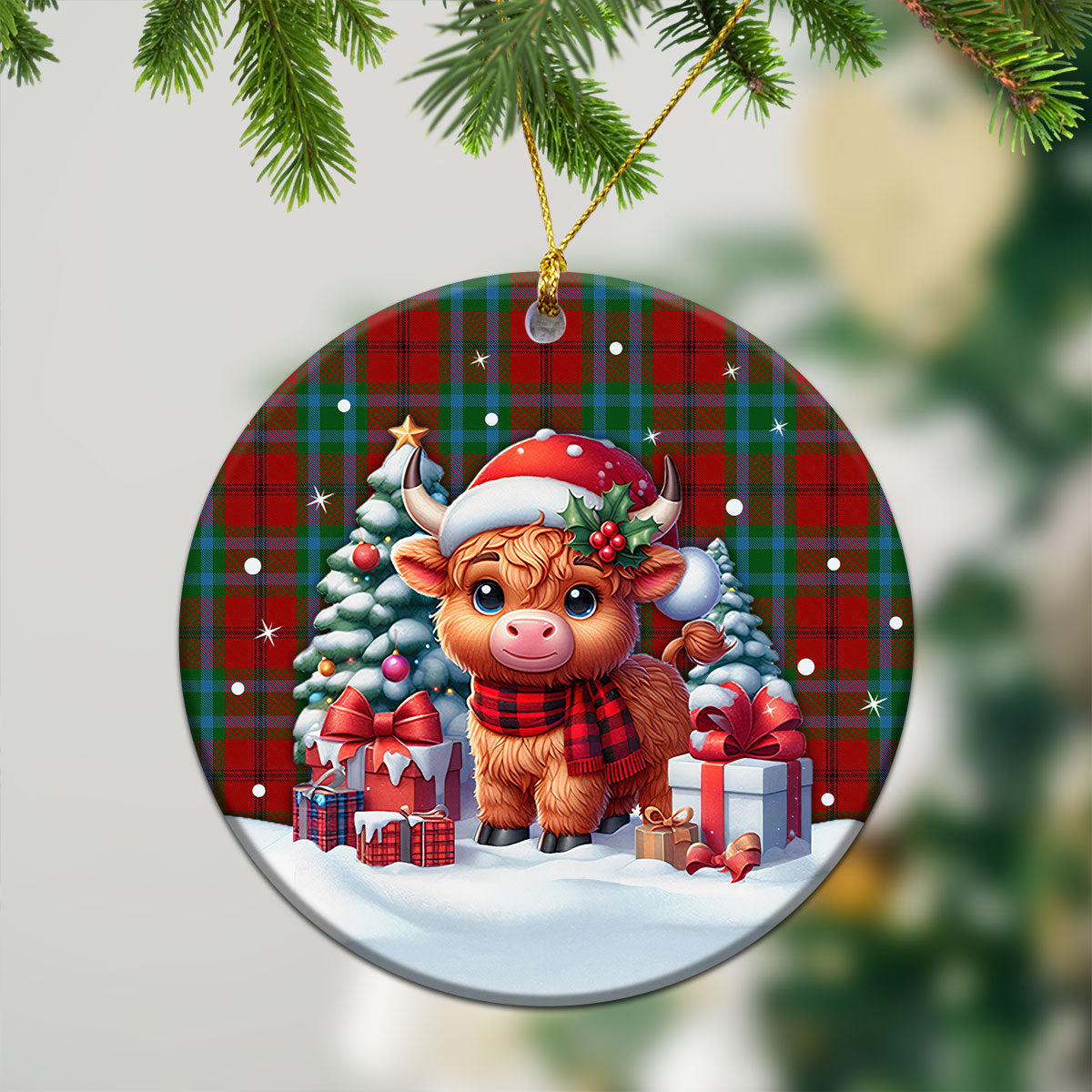 McCook Tartan Christmas Ceramic Ornament - Highland Cow Winter Style