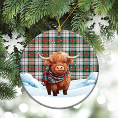 McDuff Dress Ancient Tartan Christmas Ceramic Ornament - Highland Cows Snow Style