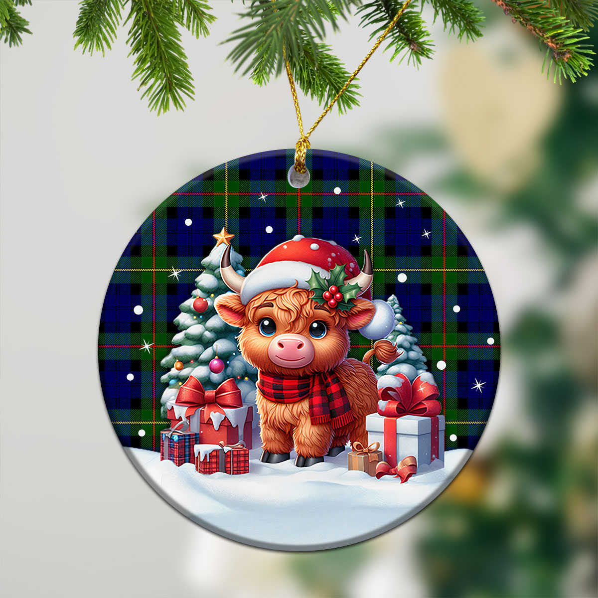 McEwan Modern Tartan Christmas Ceramic Ornament - Highland Cow Winter Style