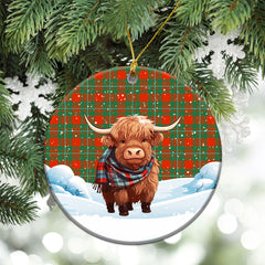 McGregor Ancient Tartan Christmas Ceramic Ornament - Highland Cows Snow Style