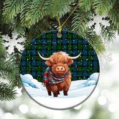 McKie Tartan Christmas Ceramic Ornament - Highland Cows Snow Style