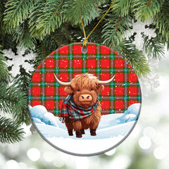 McLaine of Loch Buie Tartan Christmas Ceramic Ornament - Highland Cows Snow Style