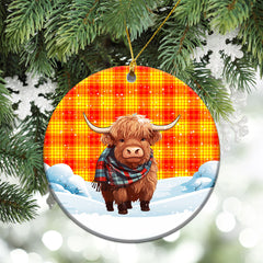 McMillan Clan Tartan Christmas Ceramic Ornament - Highland Cows Snow Style