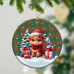 Menzies Green Ancient Tartan Christmas Ceramic Ornament - Highland Cow Winter Style