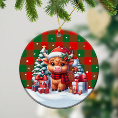 Moncrief Tartan Christmas Ceramic Ornament - Highland Cow Winter Style