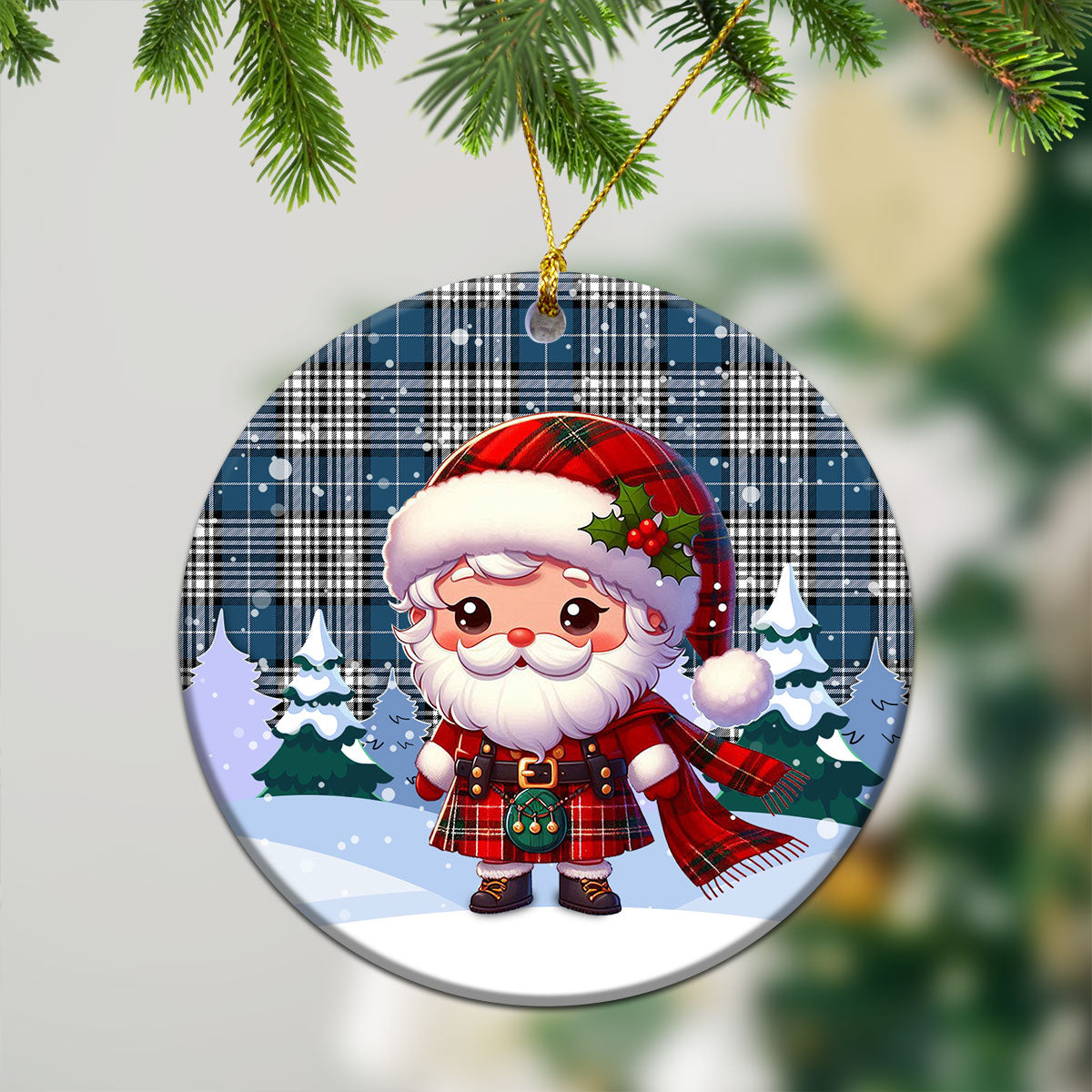 Napier Modern Tartan Christmas Ceramic Ornament - Santa Claus In Kilt Style