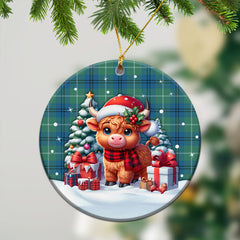 Oliphant Ancient Tartan Christmas Ceramic Ornament - Highland Cow Winter Style