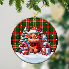 Pollock Tartan Christmas Ceramic Ornament - Highland Cow Winter Style