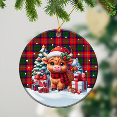 Riddell Tartan Christmas Ceramic Ornament - Highland Cow Winter Style