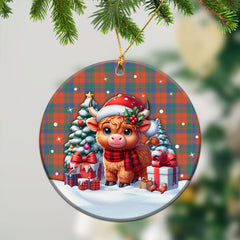 Robertson Ancient Tartan Christmas Ceramic Ornament - Highland Cow Winter Style