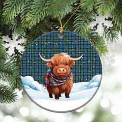 Robertson Hunting Ancient Tartan Christmas Ceramic Ornament - Highland Cows Snow Style