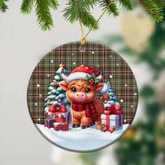 Scott Green Weathered Tartan Christmas Ceramic Ornament - Highland Cow Winter Style