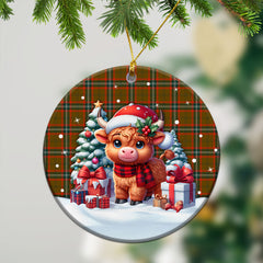 Seton Hunting Modern Tartan Christmas Ceramic Ornament - Highland Cow Winter Style