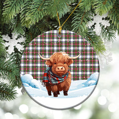 Stewart Dress Modern Tartan Christmas Ceramic Ornament - Highland Cows Snow Style