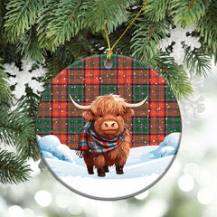 Stewart of Appin Ancient Tartan Christmas Ceramic Ornament - Highland Cows Snow Style