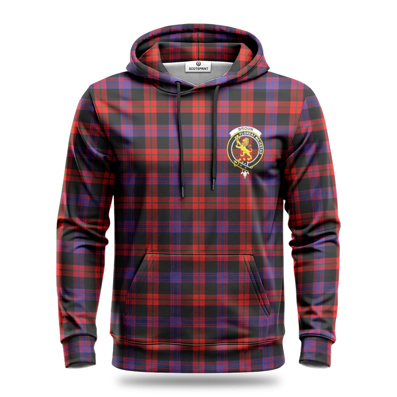 Broun Modern Tartan Crest Hoodie