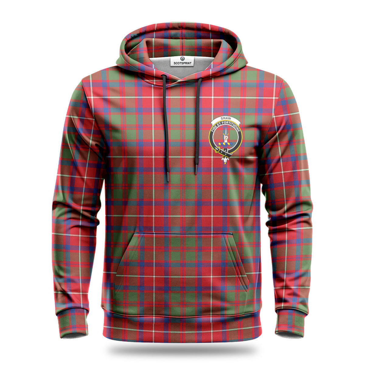 Shaw Red Modern Tartan Crest Hoodie