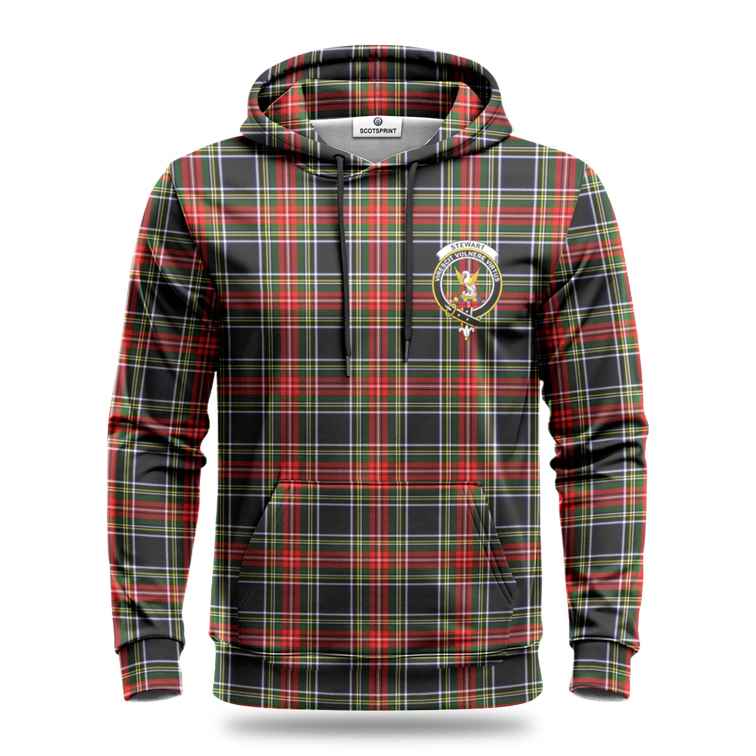 Stewart Black Tartan Crest Hoodie