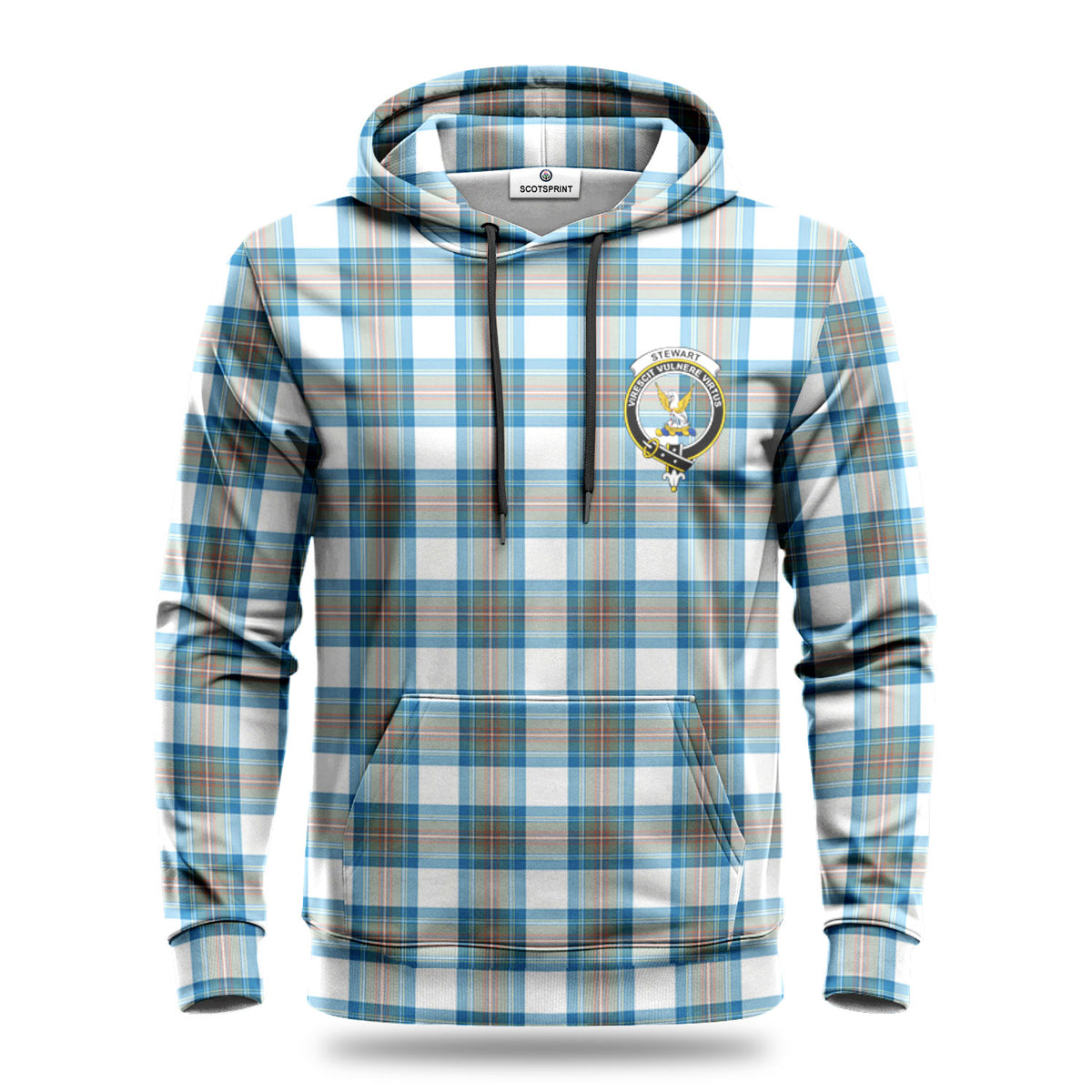 Stewart Muted Blue Tartan Crest Hoodie