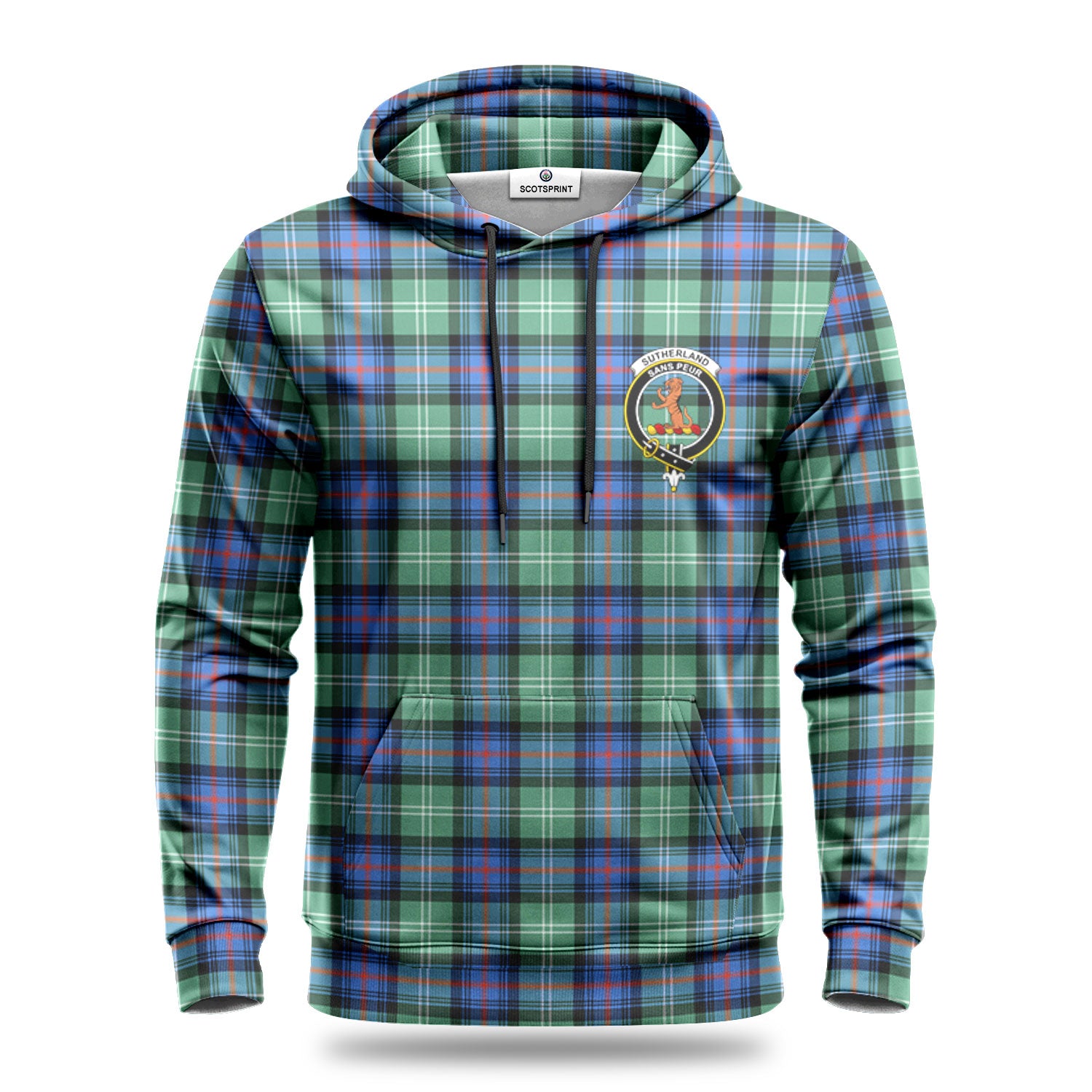 Sutherland Old Ancient Tartan Crest Hoodie