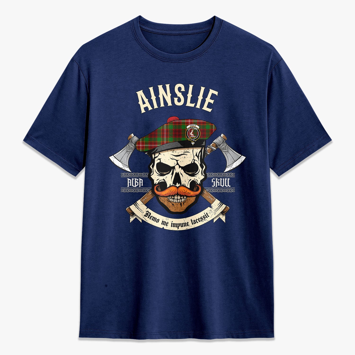 Ainslie Tartan Crest 2D T-shirt - Alba Skull Style