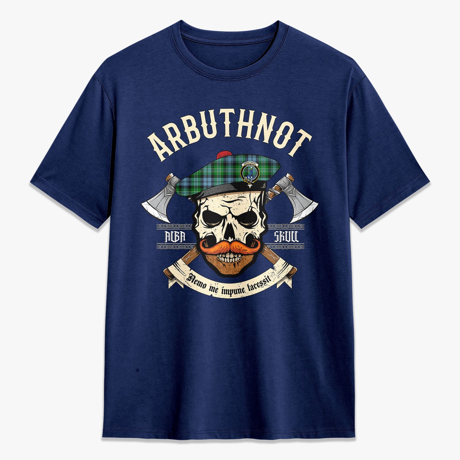 Arbuthnot Ancient Tartan Crest 2D T-shirt - Alba Skull Style