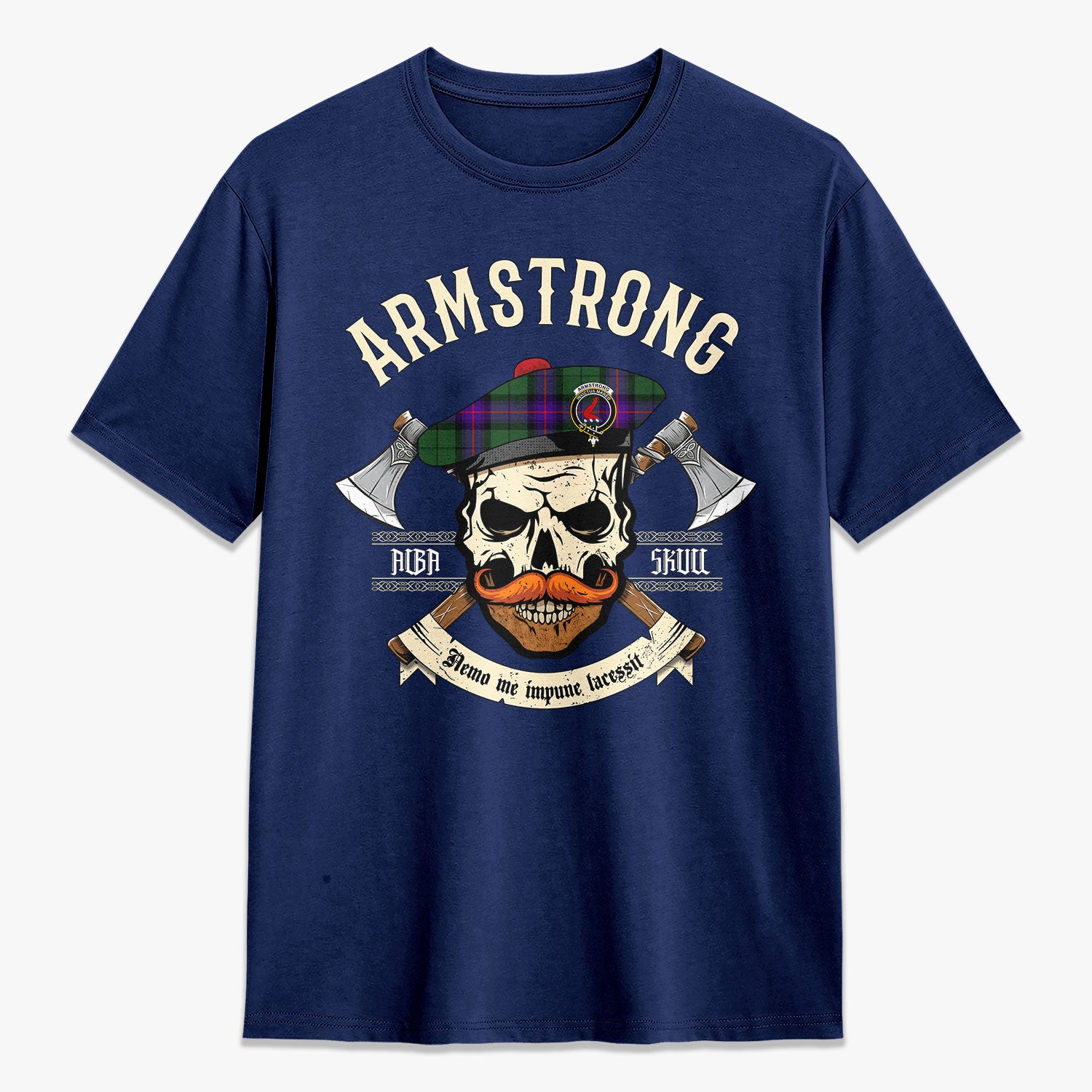 Armstrong Modern Tartan Crest 2D T-shirt - Alba Skull Style