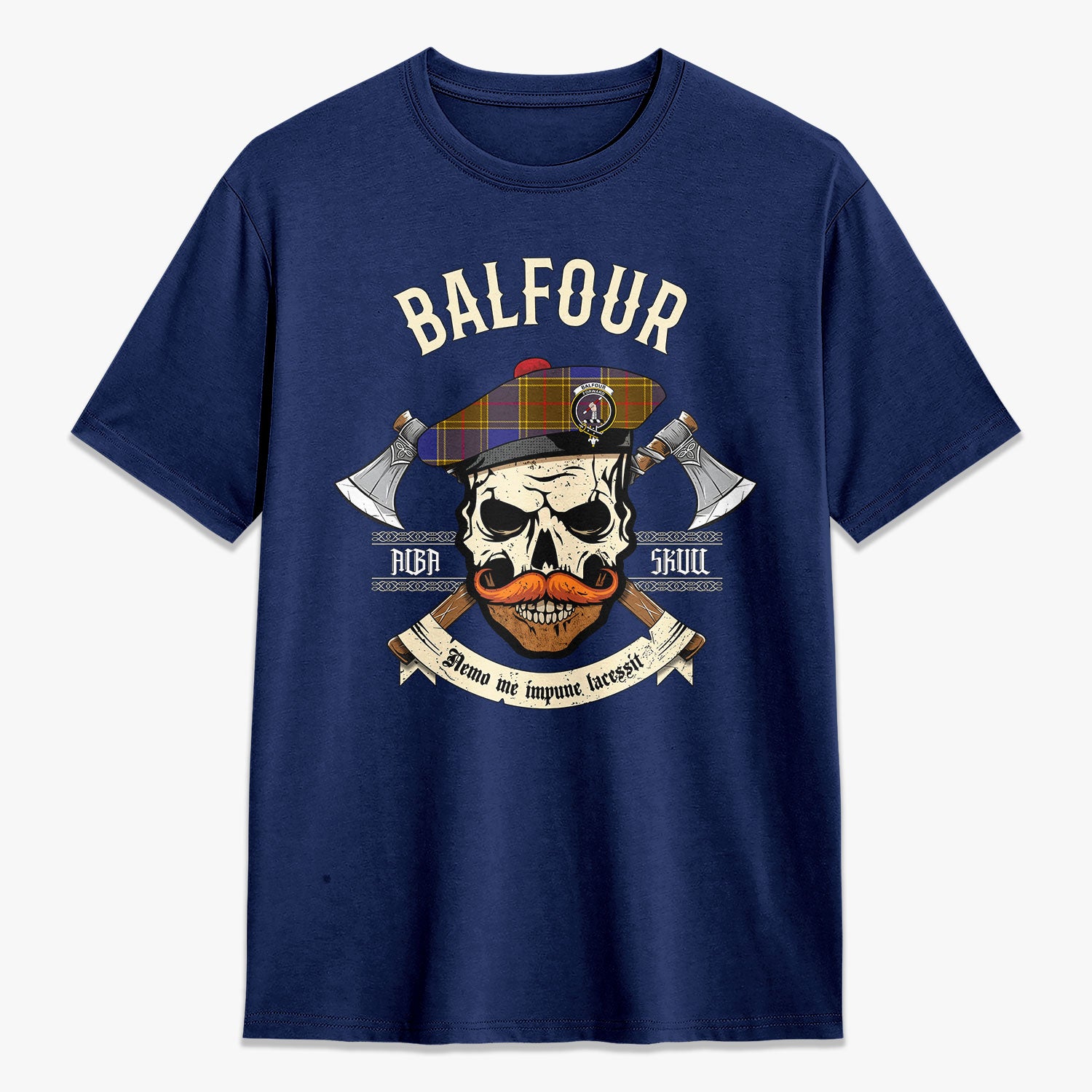 Balfour Modern Tartan Crest 2D T-shirt - Alba Skull Style