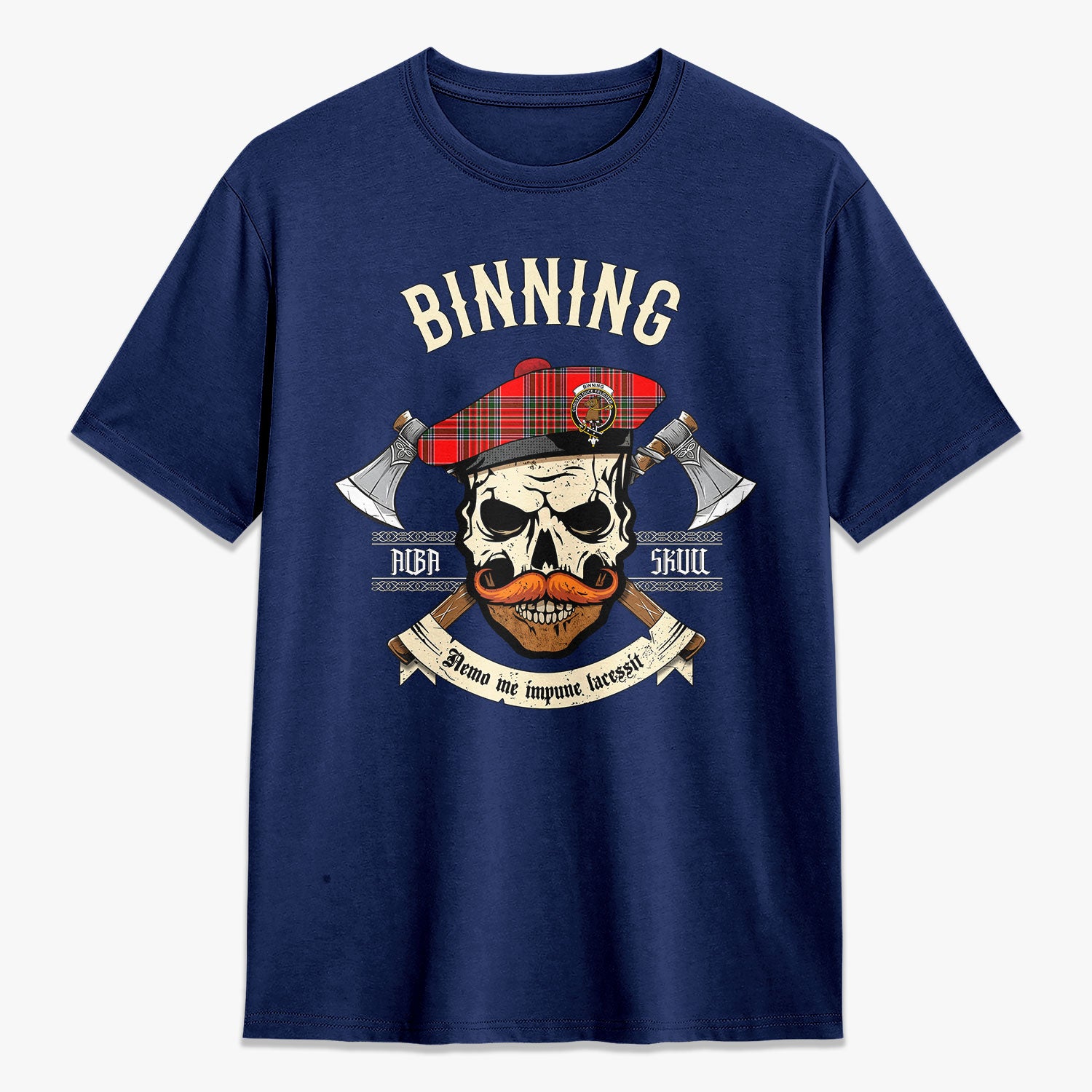 Binning (of Wallifoord) Tartan Crest 2D T-shirt - Alba Skull Style