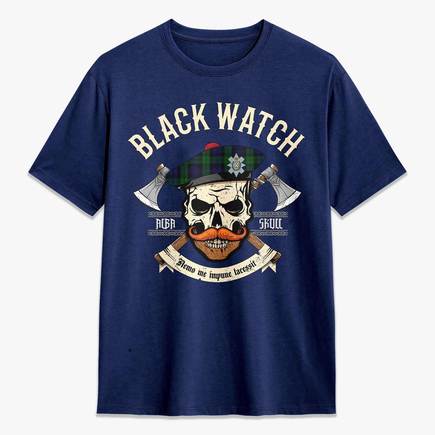 Black Watch Tartan Crest 2D T-shirt - Alba Skull Style