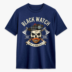 Black Watch Weathered Tartan Crest 2D T-shirt - Alba Skull Style