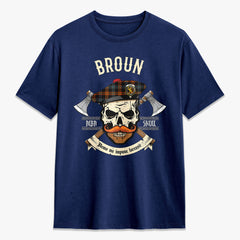 Broun Ancient Tartan Crest 2D T-shirt - Alba Skull Style