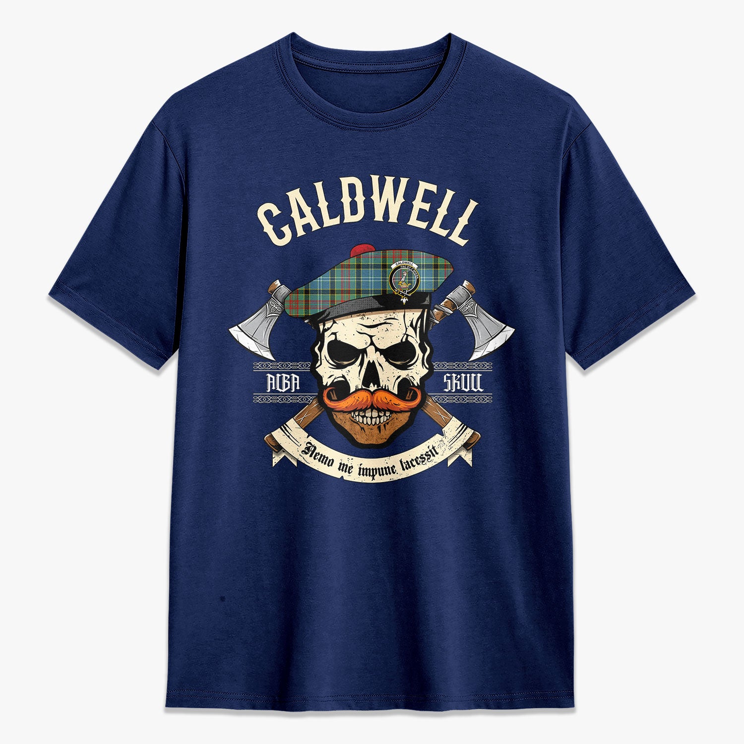 Caldwell Tartan Crest 2D T-shirt - Alba Skull Style