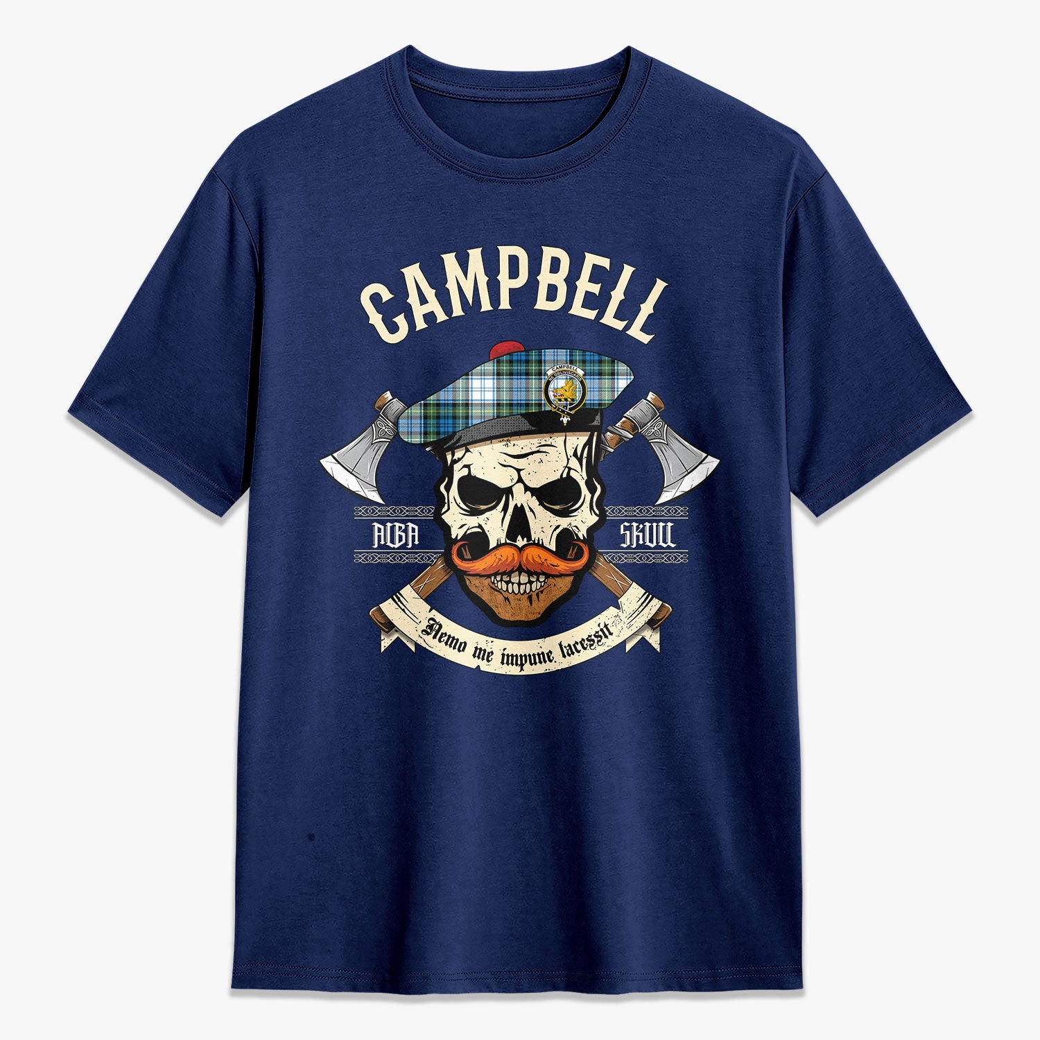 Campbell Dress Ancient Tartan Crest 2D T-shirt - Alba Skull Style